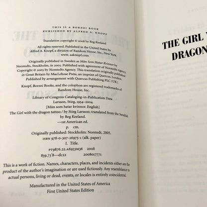The Girl with the Dragon Tattoo by Stieg Larsson [U.S. FIRST EDITION] 2008 • Alfred A. Knopf