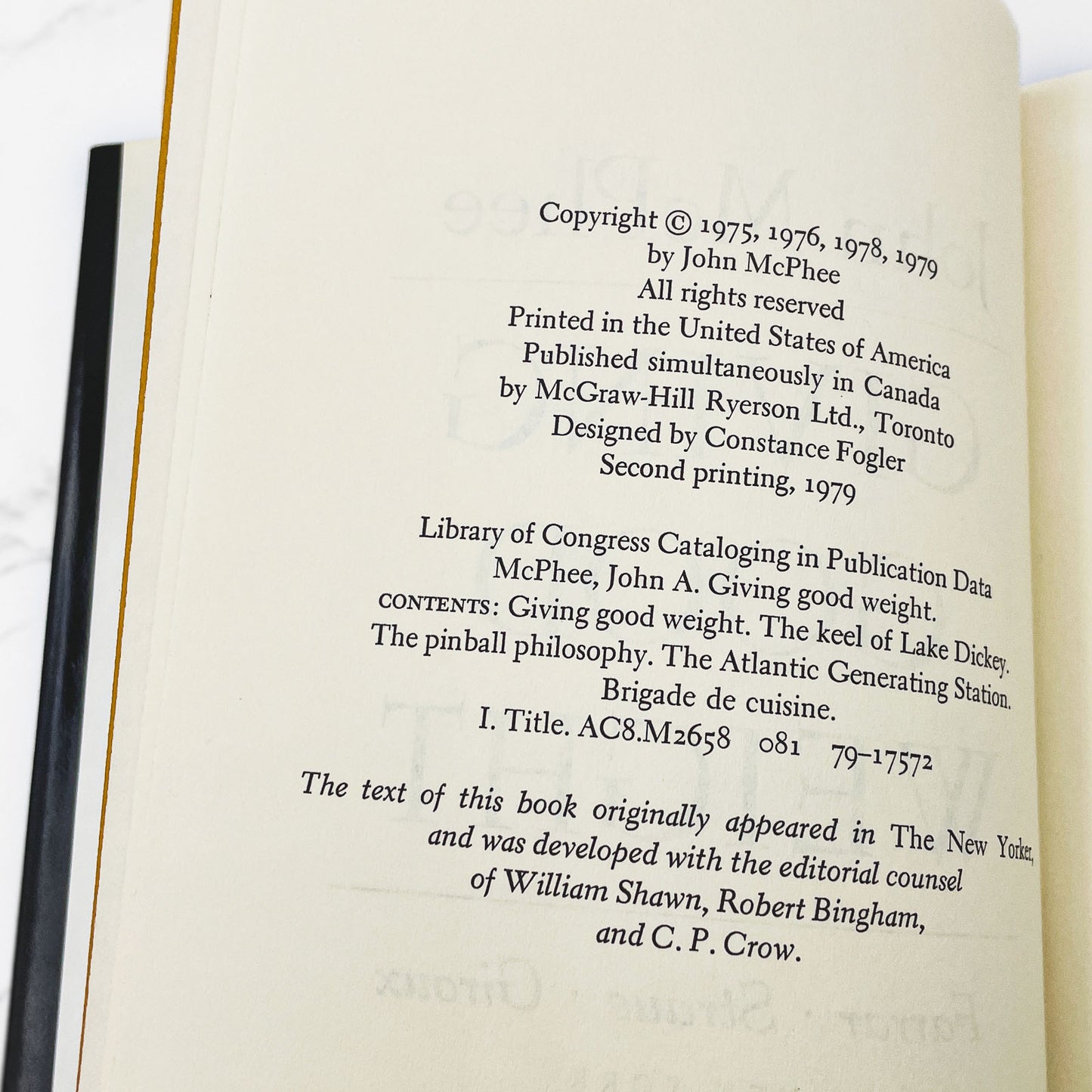 Giving Good Weight by John McPhee [FIRST EDITION] 1979 • FSG