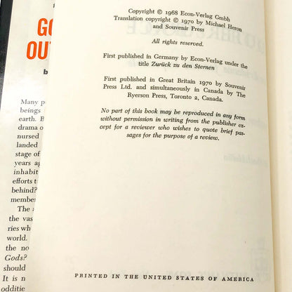 Gods From Outer Space by Erich von Däniken [1970 HARDCOVER] G.P. Putnam's Sons