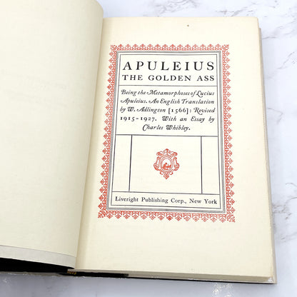 The Golden Asse of Apuleius translated by William Adlington [ANTIQUE HARDCOVER] 1943 • Liveright Publishing