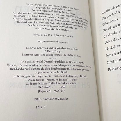 The Golden Compass by Philip Pullman [U.S. FIRST EDITION] 1996 • Knopf • His Dark Materials #1
