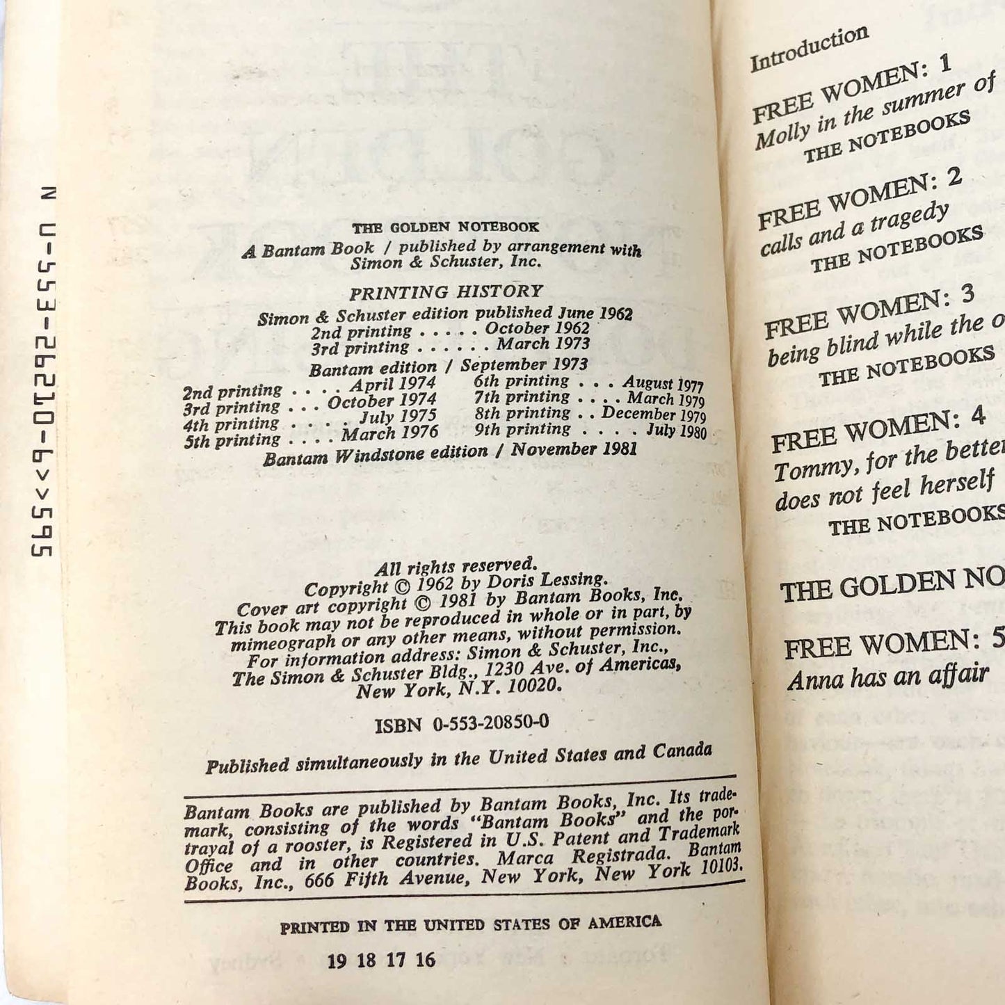 The Golden Notebook by Doris Lessing [1981 PAPERBACK] • Bantam