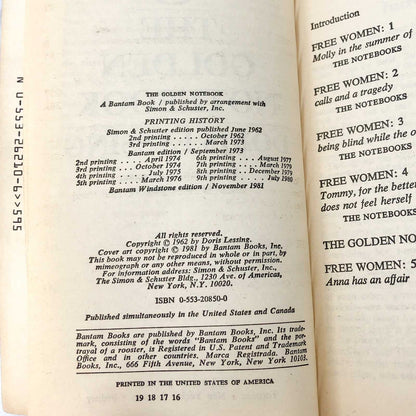 The Golden Notebook by Doris Lessing [1981 PAPERBACK] • Bantam