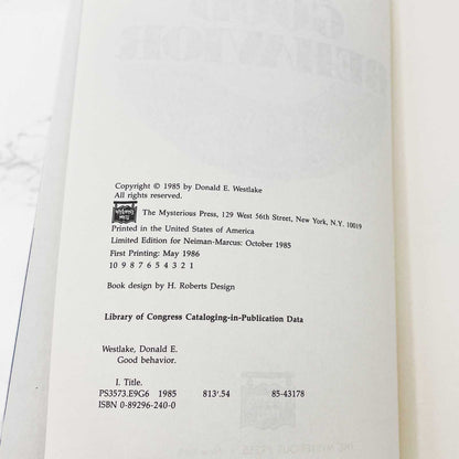 Good Behavior by Donald E. Westlake [FIRST EDITION • FIRST PRINTING] 1986 • Mysterious Press