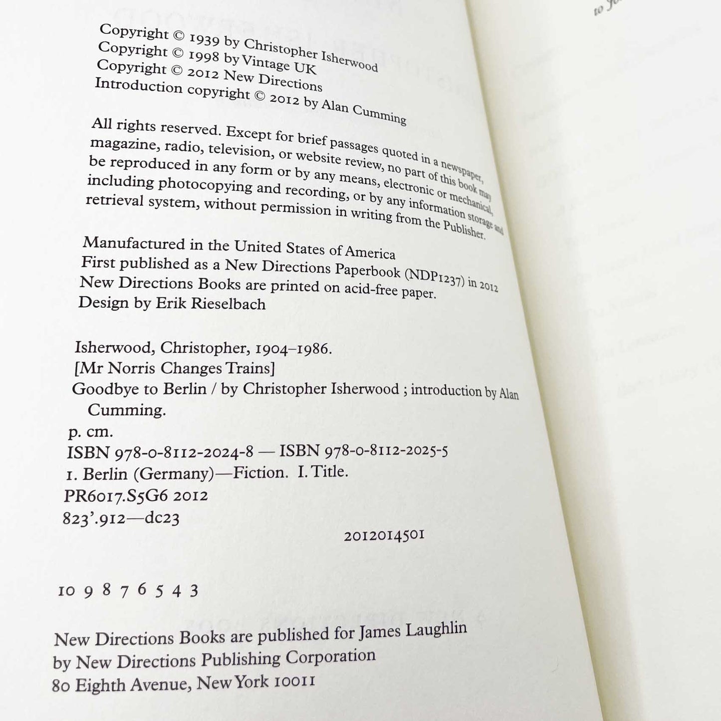 Goodbye to Berlin by Christopher Isherwood w. Alan Cumming Intro [TRADE PAPERBACK RE-ISSUE] 2012 • New Directions