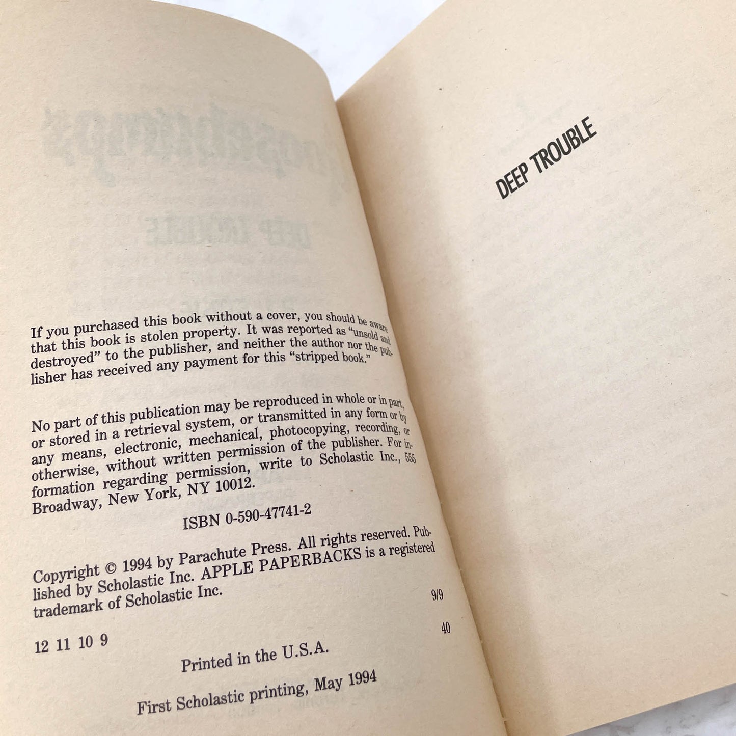 Deep Trouble by R.L. Stine [FIRST EDITION PAPERBACK] 1994 • Goosebumps #19