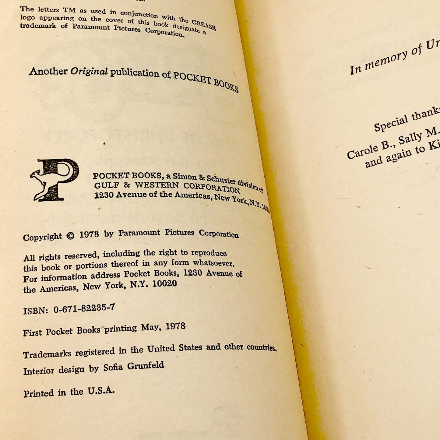 Grease: A Novelization by Ron De Christoforo [FIRST PAPERBACK PRINTING] 1978 • Pocket Books