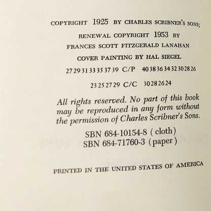 The Great Gatsby by F. Scott Fitzgerald [VINTAGE TRADE PAPERBACK] 1953