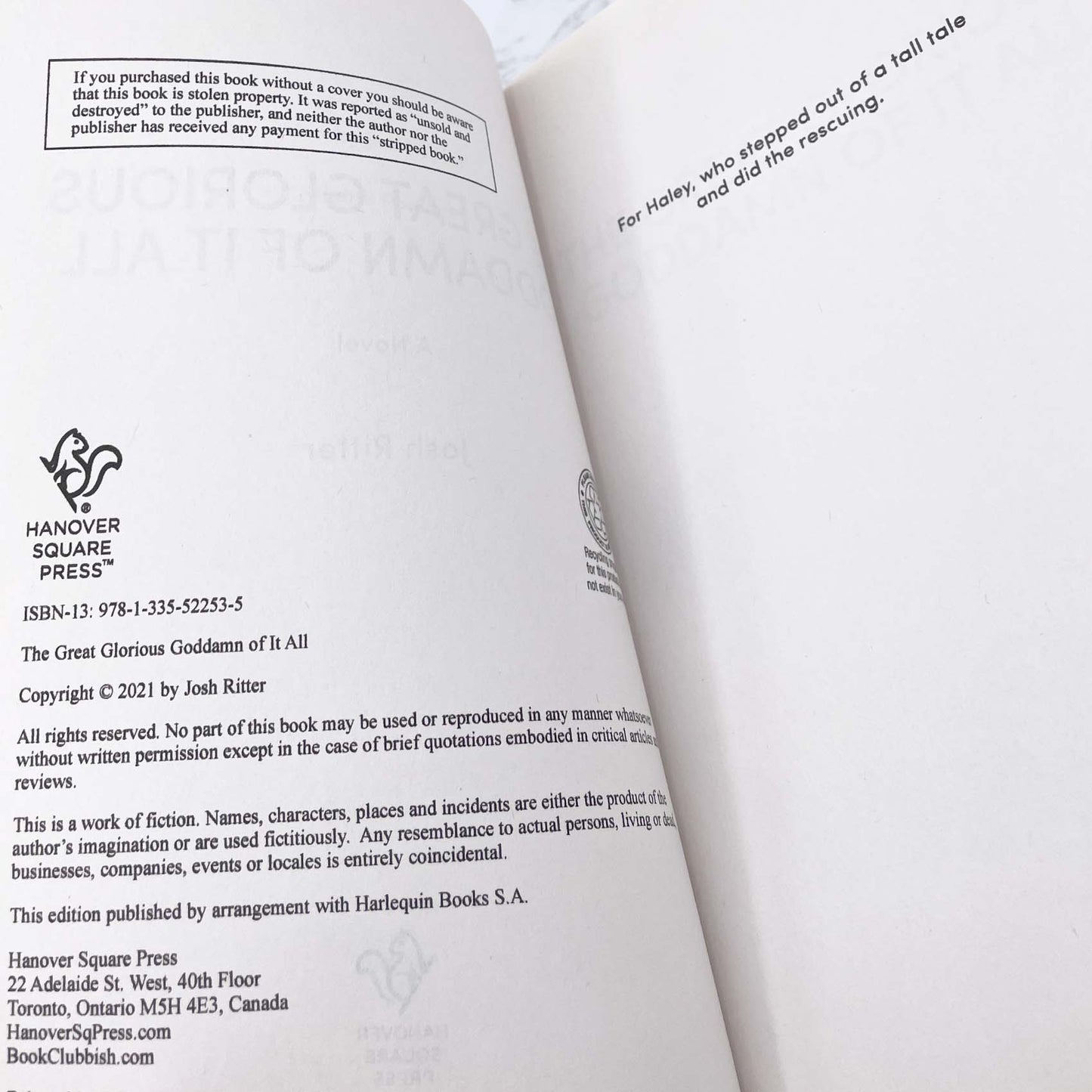 The Great Glorious Goddamn of It All by Josh Ritter [UNCORRECTED PROOF] 2021 • Hanover Square Press