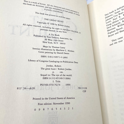 The Great Hunt by Robert Jordan [FIRST EDITION • FIRST PRINTING] 1990 • Trade Paperback • TOR • Wheel of Time #2