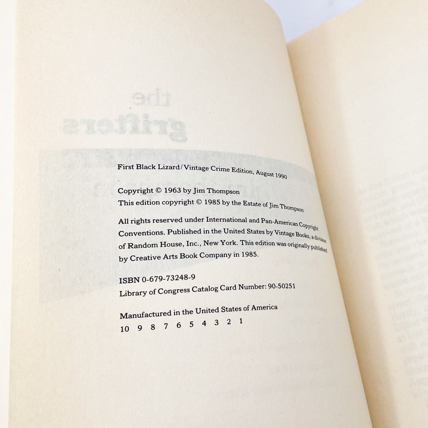 The Grifters by Jim Thompson [TRADE PAPERBACK] 1990 • Black Lizard