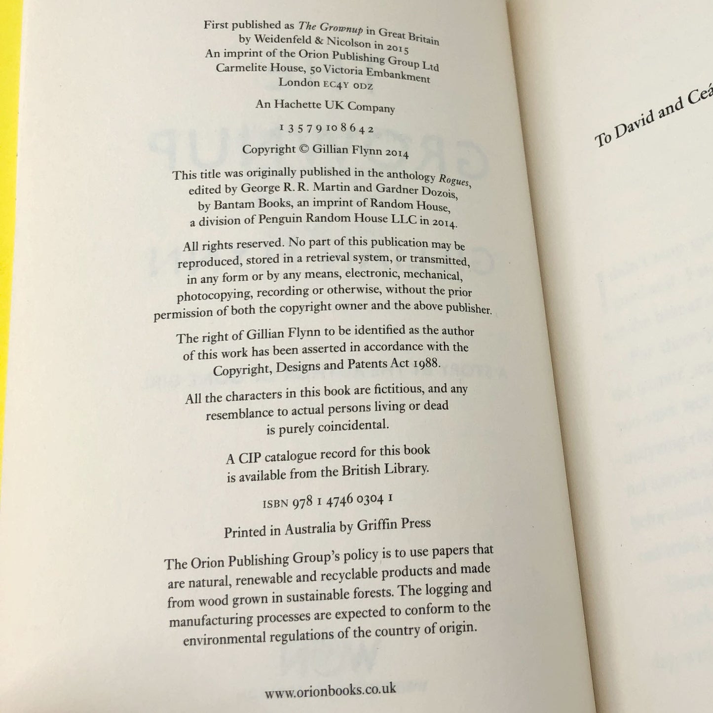 The Grown Up by Gillian Flynn [U.K. FIRST EDITION] 2014 • Weidenfeld & Nicolson