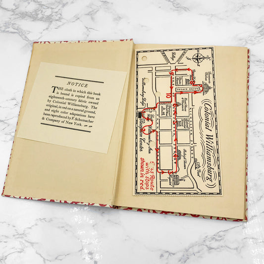 The Official Guidebook & Map of Colonial Williamsburg [ANTIQUE HARDCOVER] 1951 • incl. Map, Ticket & Insert