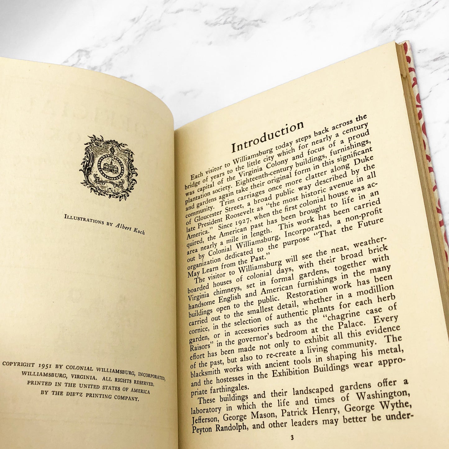 The Official Guidebook & Map of Colonial Williamsburg [ANTIQUE HARDCOVER] 1951 • incl. Map, Ticket & Insert