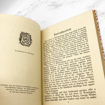 The Official Guidebook & Map of Colonial Williamsburg [ANTIQUE HARDCOVER] 1951 • incl. Map, Ticket & Insert