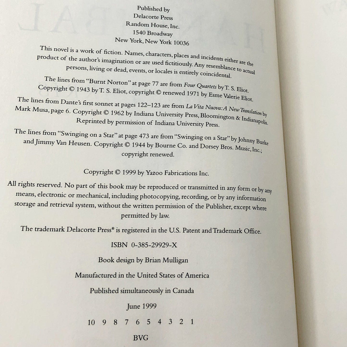 Hannibal by Thomas Harris [FIRST EDITION • FIRST PRINTING] 1999 • Delacorte