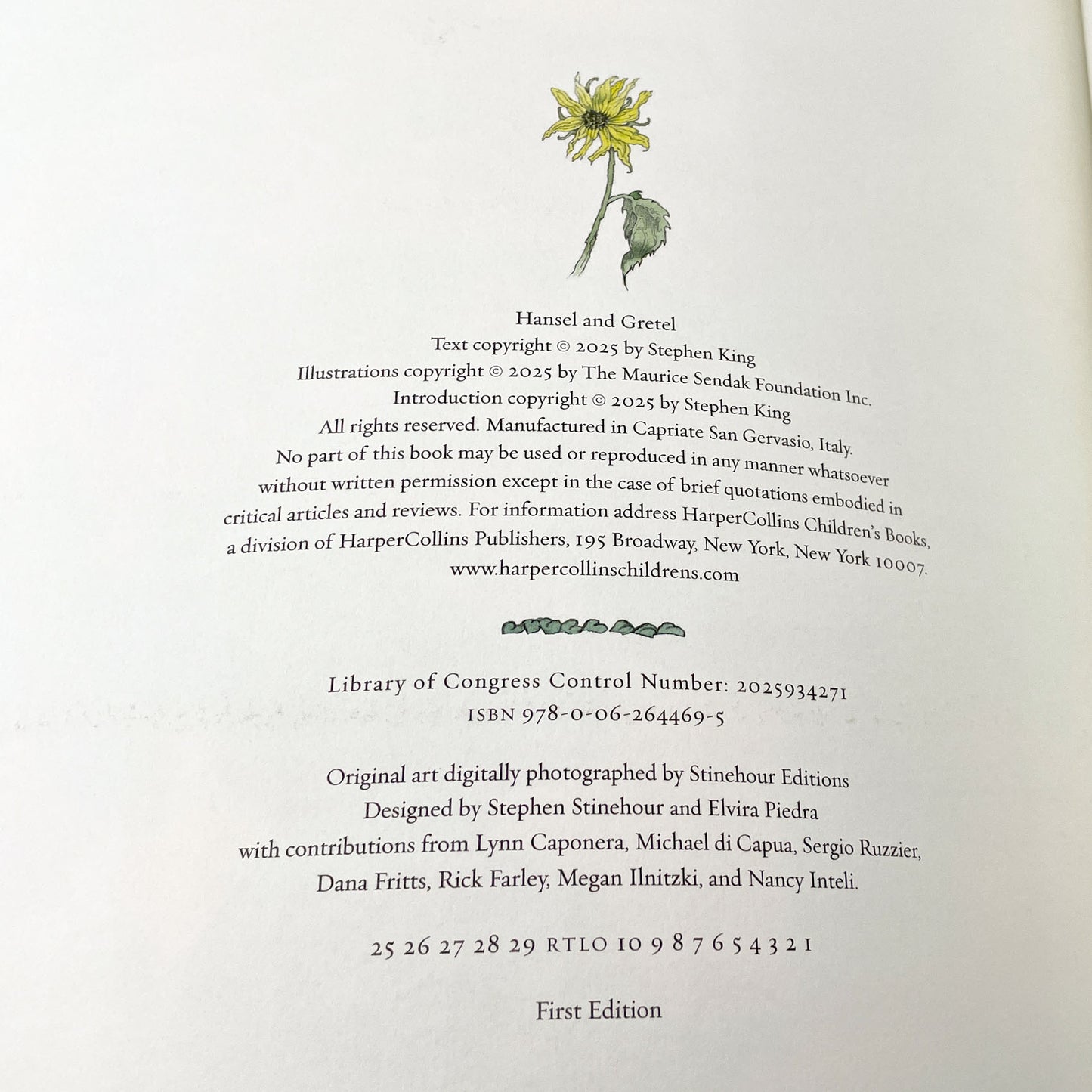 Hansel and Gretel by Stephen King & Maurice Sendak [FIRST EDITION • FIRST PRINTING] 2025 • HarperCollins