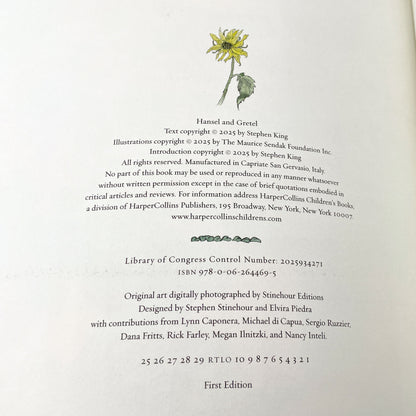 Hansel and Gretel by Stephen King & Maurice Sendak [FIRST EDITION • FIRST PRINTING] 2025 • HarperCollins