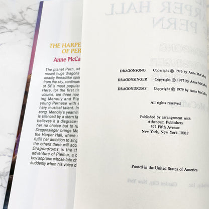 The Harper Hall of of Pern Trilogy (Dragonsong, Dragonsinger, Dragondrums) by Anne McCaffrey [FIRST EDITION OMNIBUS] BCE • 1984 • Doubleday