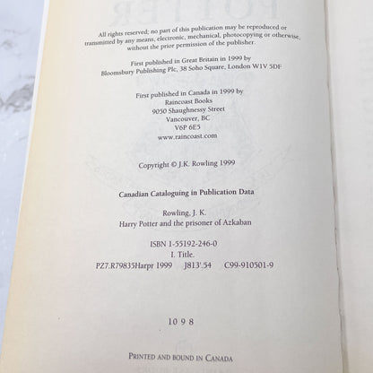 Harry Potter and the Prisoner of Azkaban by J.K. Rowling  [CANADIAN FIRST EDITION] 1999 • 8th Print • Raincoast