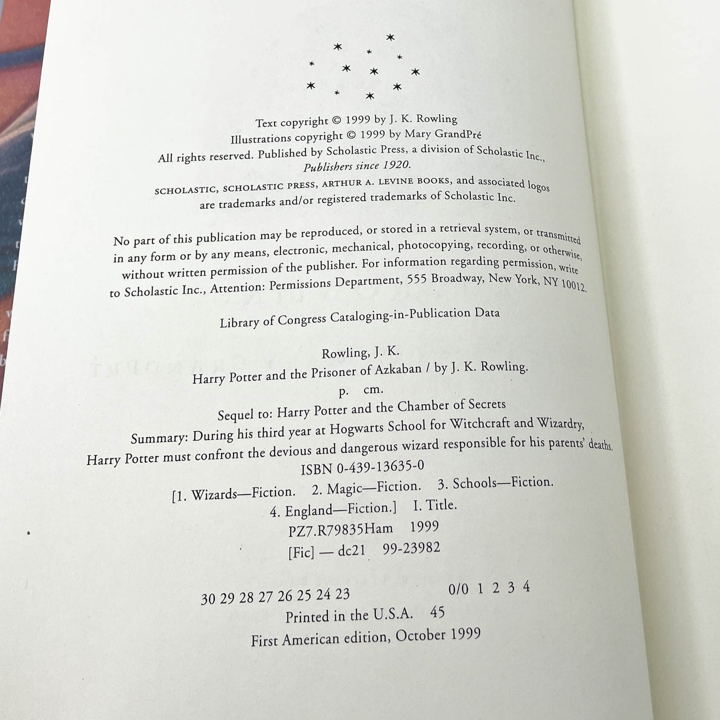 Harry Potter and the Prisoner of Azkaban by J.K. Rowling [U.S. FIRST EDITION] 1999