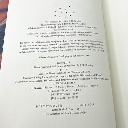 Harry Potter and the Prisoner of Azkaban by J.K. Rowling [U.S. FIRST EDITION] 1999