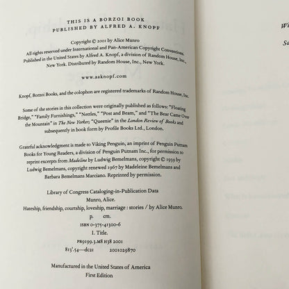 Hateship, Friendship, Courtship, Loveship, Marriage: Stories by Alice Munro [FIRST EDITION • FIRST PRINTING] 2001