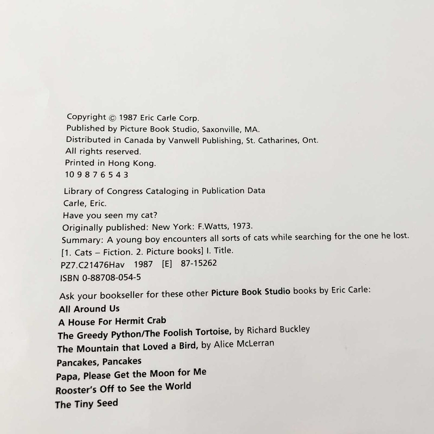 Have You Seen My Cat? by Eric Carle [HARDCOVER RE-ISSUE] 1987 • Picture Book Studio