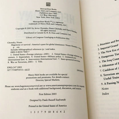 Hegemony or Survival: America's Quest for Global Dominance by Noam Chomsky [FIRST EDITION • FIRST PRINTING] 2003