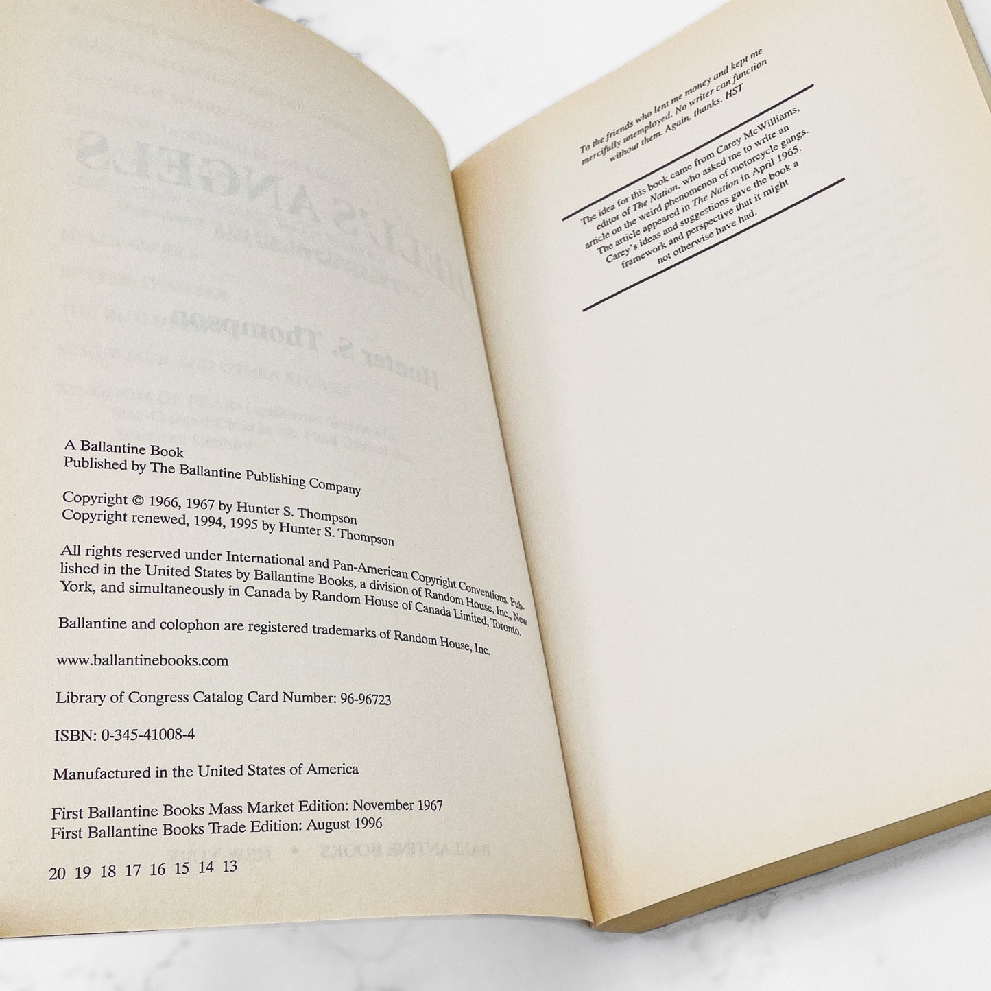 Hell's Angels by Hunter S. Thompson [TRADE PAPERBACK] 1996 • Ballantine