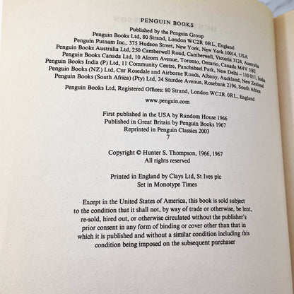 Hell's Angels by Hunter S. Thompson [U.K. TRADE PAPERBACK] 2003 • Penguin