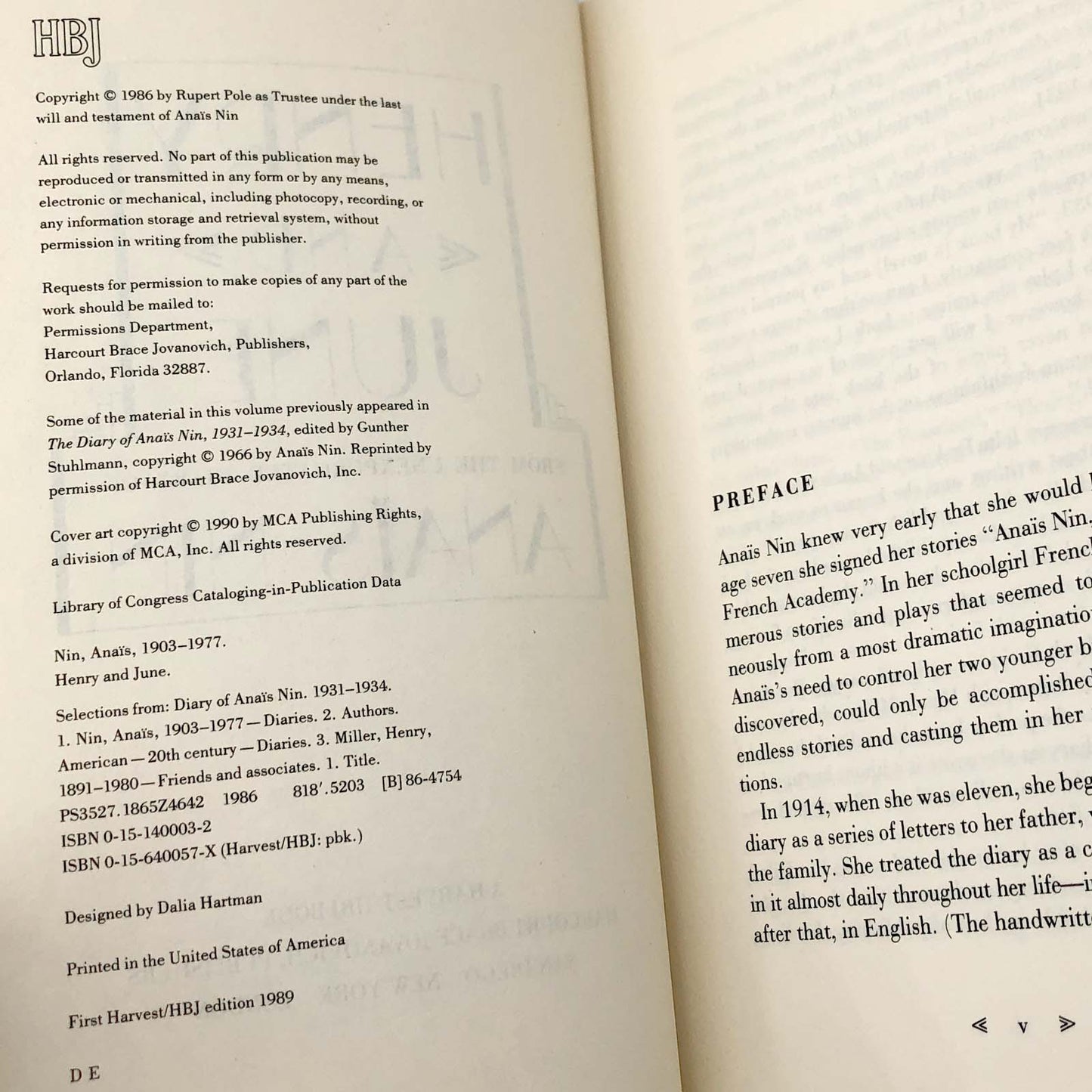 Henry and June by Anaïs Nin [XL TRADE PAPERBACK] 1990 • HBJ Movie Tie-in