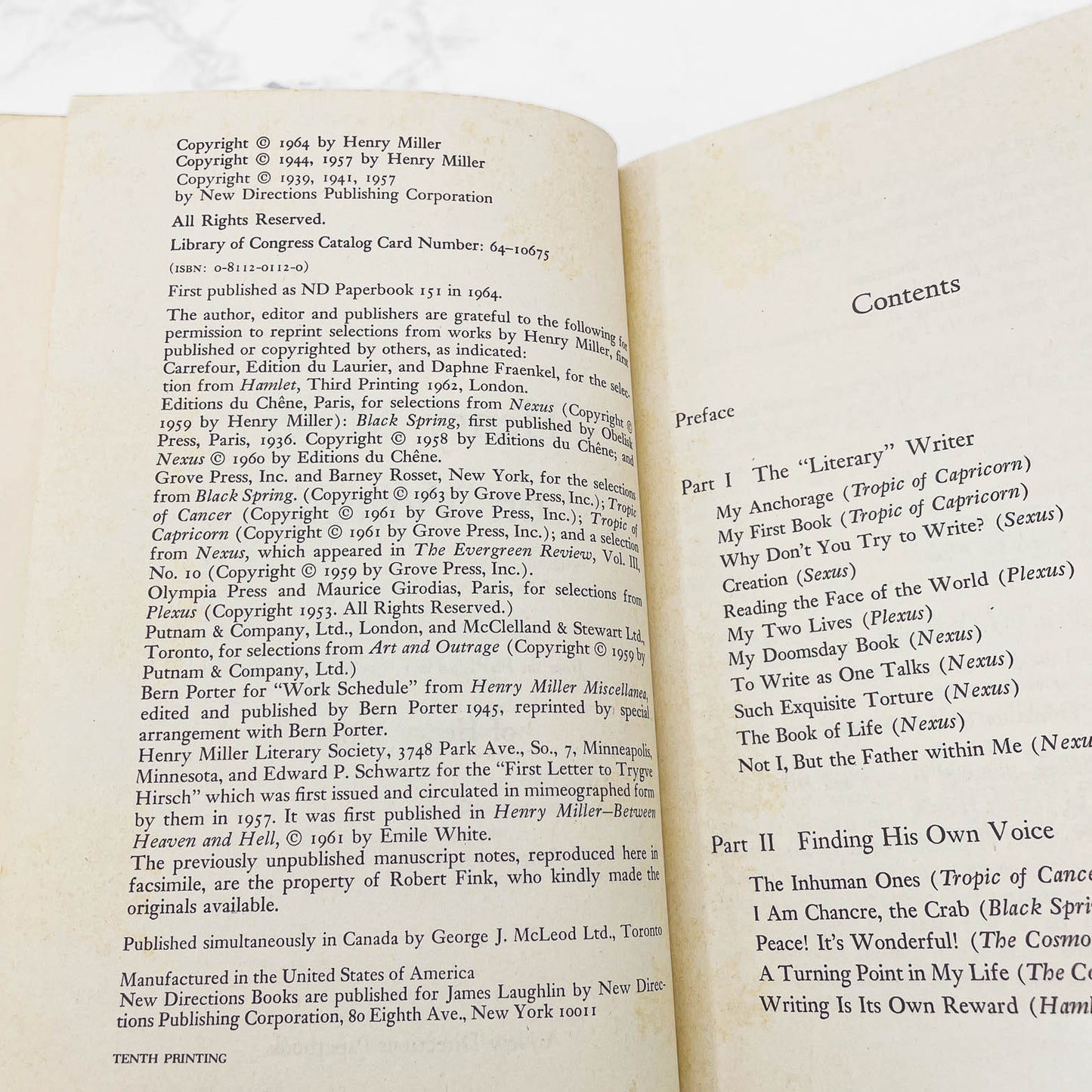 Henry Miller on Writing [TRADE PAPERBACK] 1964 • New Directions