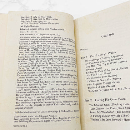 Henry Miller on Writing [TRADE PAPERBACK] 1964 • New Directions