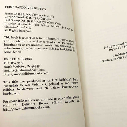 Hexes by Tom Piccirilli SIGNED! [SPECIAL EDITION HARDCOVER] • 1/100 • 2003 • Delirium Books