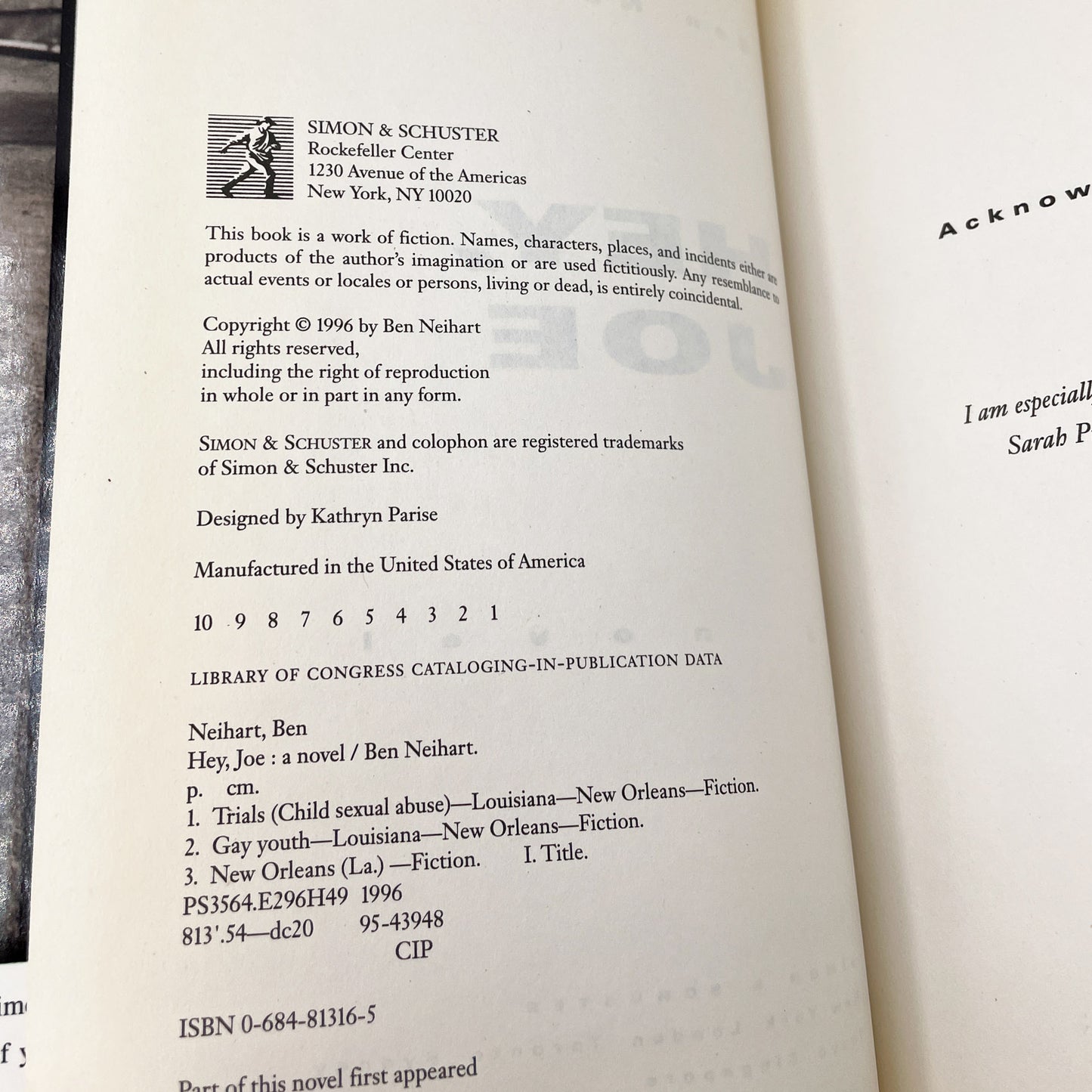 Hey, Joe by Ben Neihart [FIRST EDITION • FIRST PRINTING] 1996 • Simon & Schuster