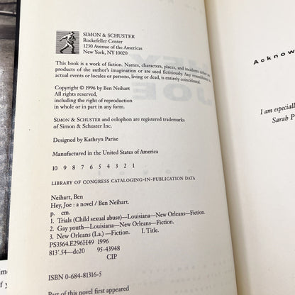 Hey, Joe by Ben Neihart [FIRST EDITION • FIRST PRINTING] 1996 • Simon & Schuster