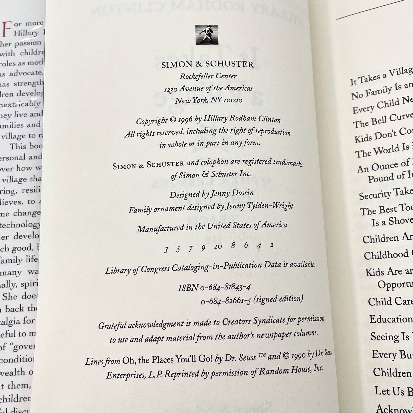 It Takes a Village by Hillary Rodham Clinton SIGNED! [FIRST EDITION] 1996 • Simon & Schuster