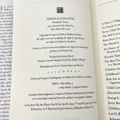 It Takes a Village by Hillary Rodham Clinton SIGNED! [FIRST EDITION] 1996 • Simon & Schuster