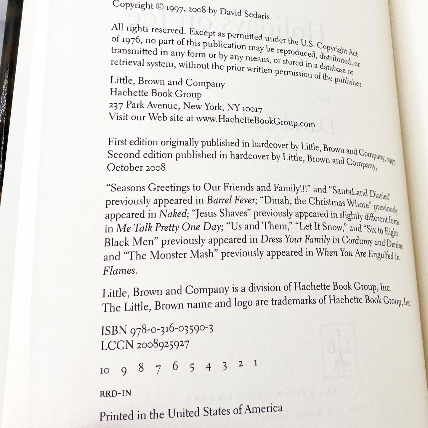 Holidays on Ice by David Sedaris SIGNED! [HARDCOVER RE-ISSUE] 2008 • Little Brown & Co.