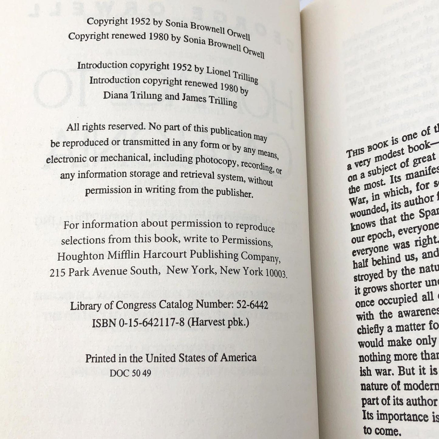 Homage to Catalonia by George Orwell [TRADE PAPERBACK] • Harvest