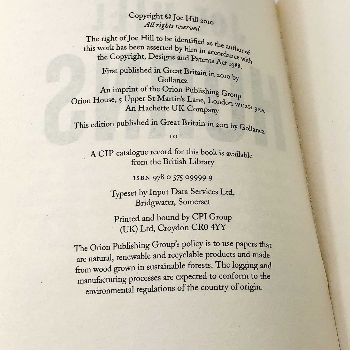 Horns by Joe Hill [FIRST U.K. PAPERBACK EDITION] 2011 • Gollancz