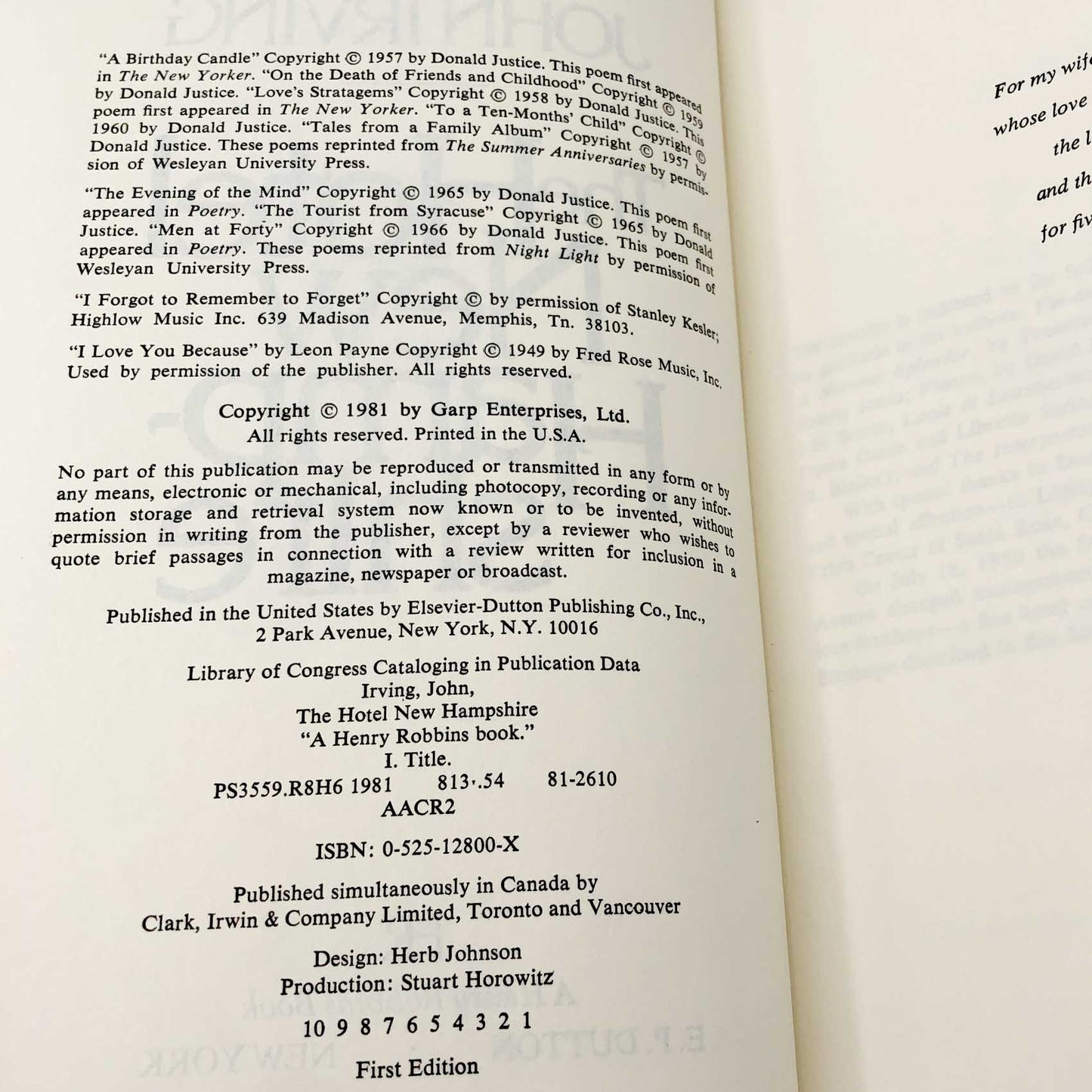 The Hotel New Hampshire by John Irving [FIRST EDITION • FIRST PRINTING] 1981 • E.P. Dutton