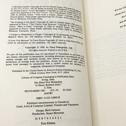 The Hotel New Hampshire by John Irving [FIRST EDITION • FIRST PRINTING] 1981 • E.P. Dutton