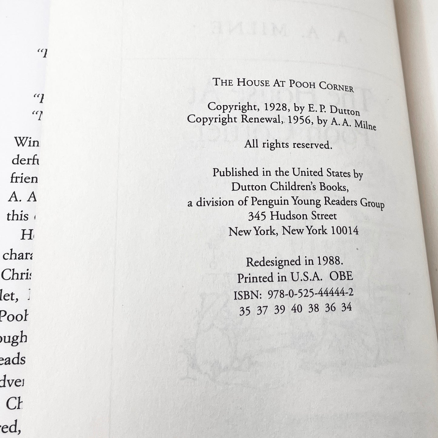 The House at Pooh Corner by A.A. Milne [HARDCOVER RE-ISSUE] 1988 • Dutton Books