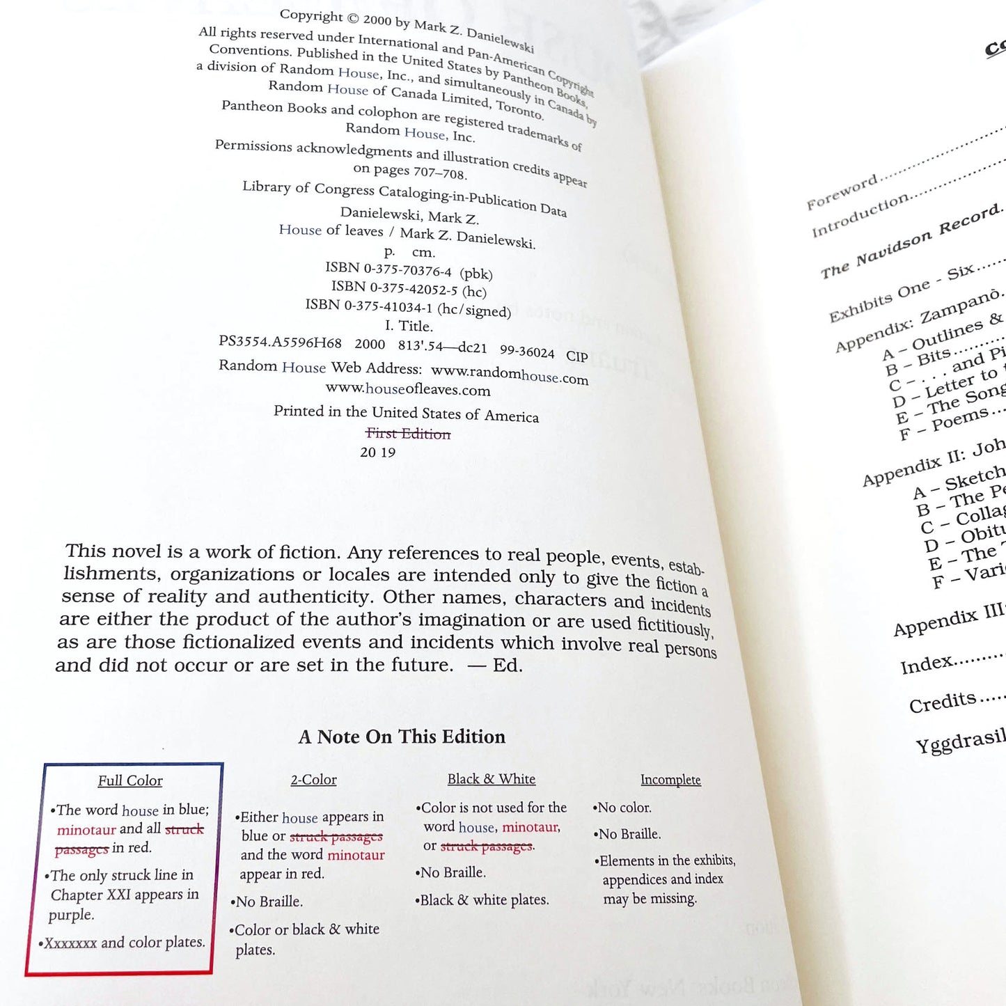 House of Leaves by Mark Z. Danielewski [REMASTERED FULL-COLOR EDITION] 2000  ❧ Pantheon Softcover