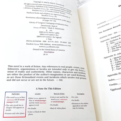 House of Leaves by Mark Z. Danielewski [REMASTERED FULL-COLOR EDITION] 2000  ❧ Pantheon Softcover