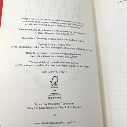Harry Potter and the Goblet of Fire by J.K. Rowling [U.K. HARDCOVER RE-PRINT] 2003 • Bloomsbury