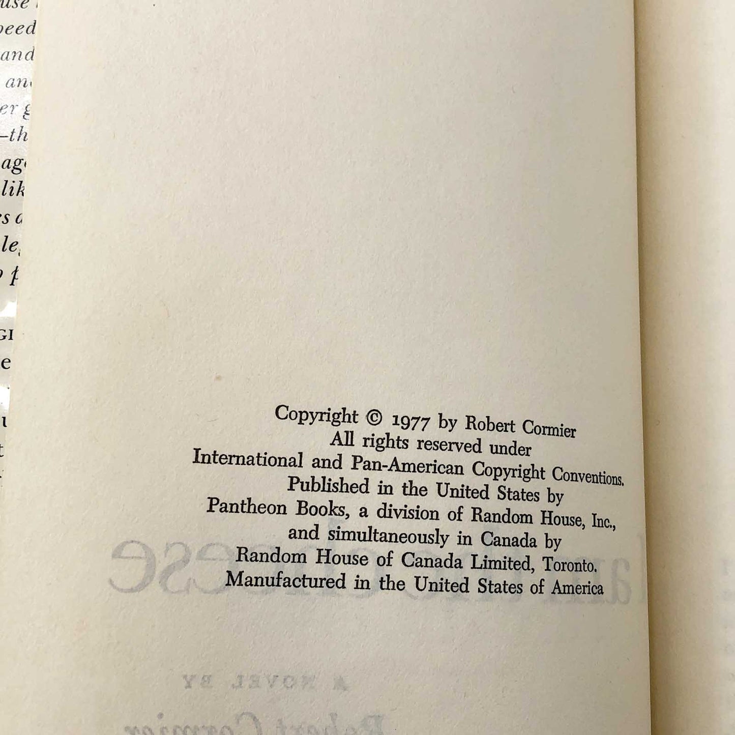 I Am the Cheese by Robert Cormier [FIRST BOOK CLUB EDITION] 1977 Hardcover • Pantheon Books