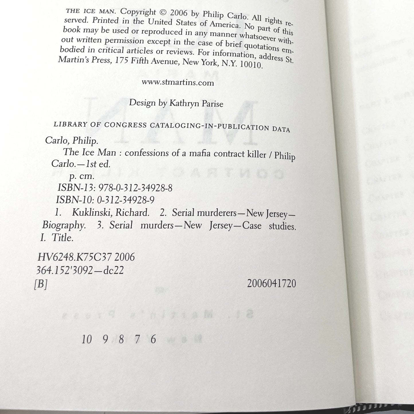 The Ice Man: Confessions of a Mafia Contract Killer by Philip Carlo [FIRST EDITION] 2006 • St. Martin's Press